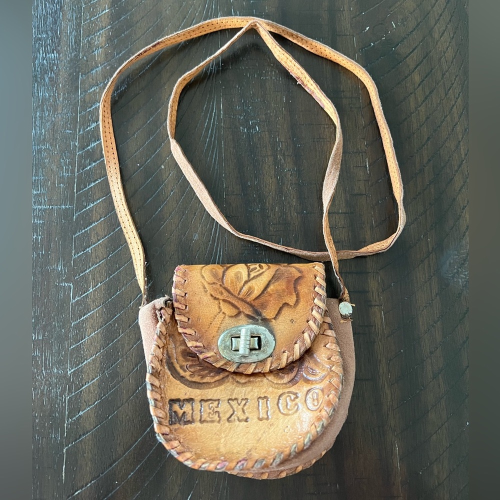 Vintage Tooled Brown Leather Mexico Shoulder Bag